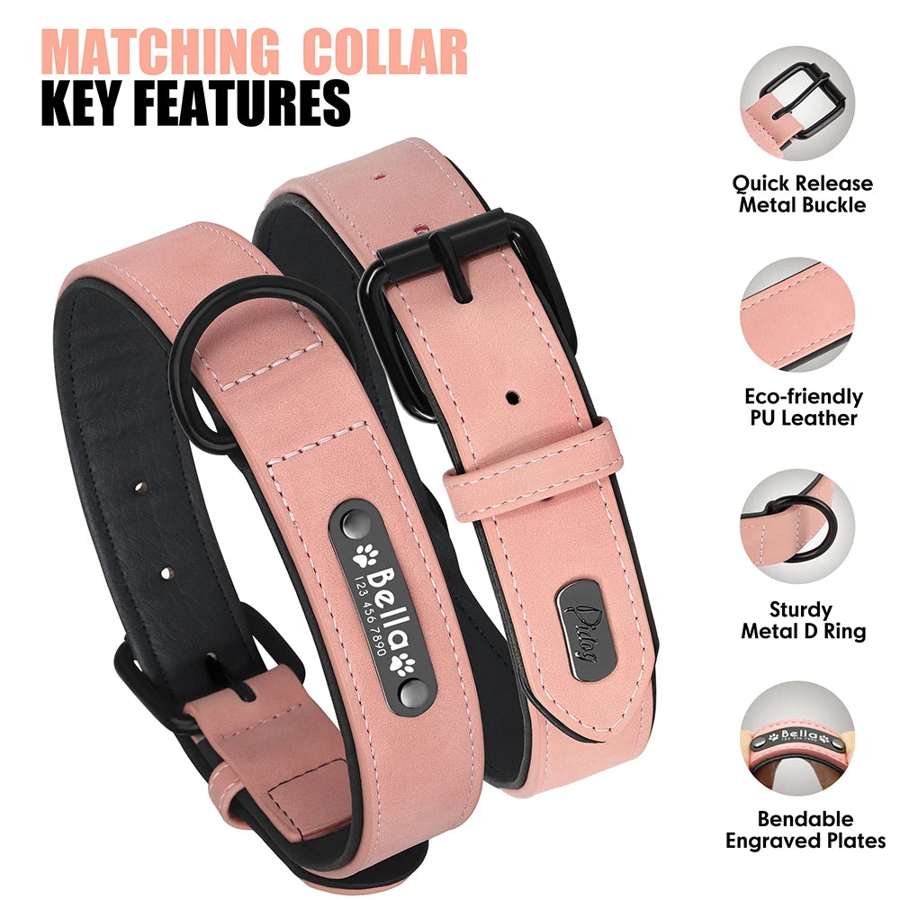 Hochwertiges personalisiertes Hundehalsband-Set aus PU-Leder – Gravur, Komfort & maximale Sicherheit