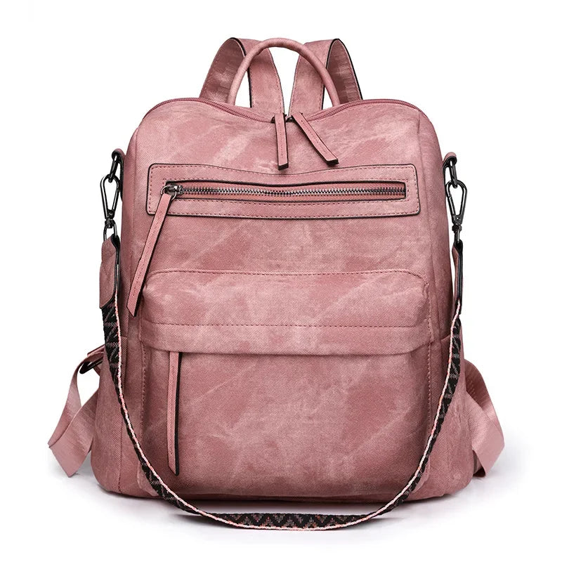 Großer Damen Laptop Rucksack aus wasserfestem PU-Leder – Anti-Diebstahl Retro Backpack mit extra viel Stauraum (36–55 L)