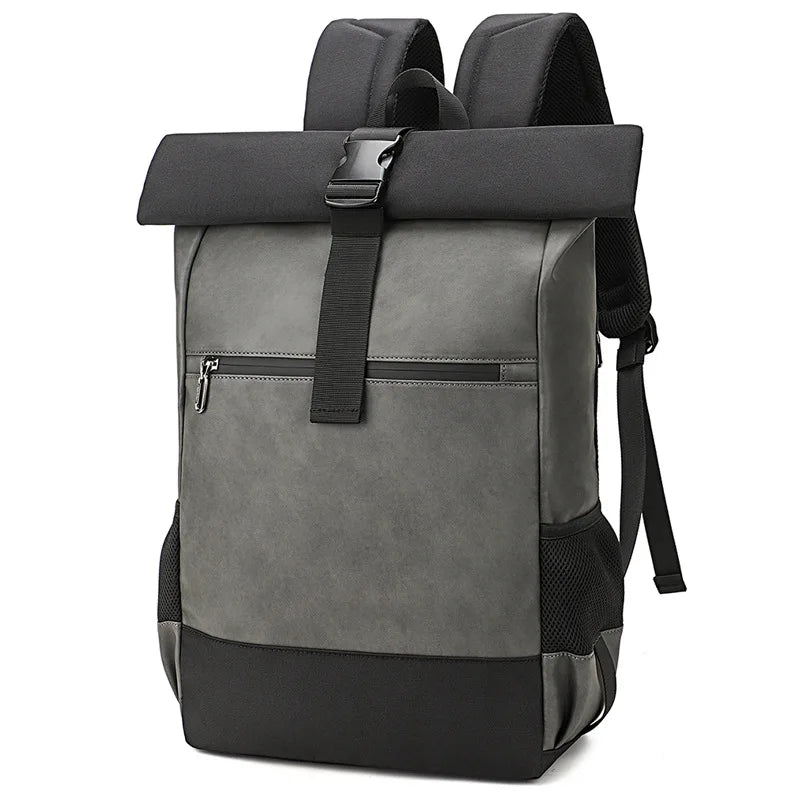 Rolltop Laptop Rucksack aus wasserfestem PU-Leder – Leichter Business & Reiserucksack mit USB-Funktion für Damen & Herren (15,6 Zoll)