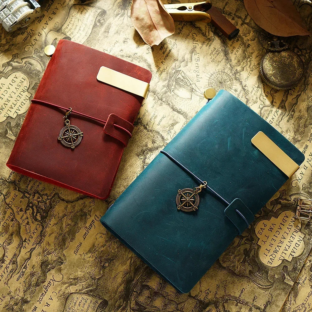 Handgefertigtes Lederjournal A5 – Traveler's Notebook aus echtem Rindsleder mit Gravur, Retro Tagebuch & Skizzenbuch