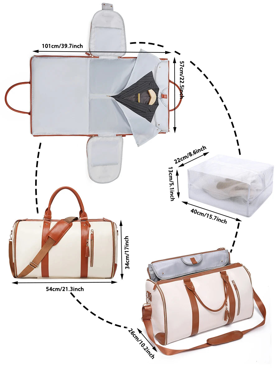 55L 2-in-1 Reise-Kleidertasche aus wasserdichtem PU-Leder – Große Carry-On Duffle Bag mit Schuhfach, faltbare Garment Bag für Damen