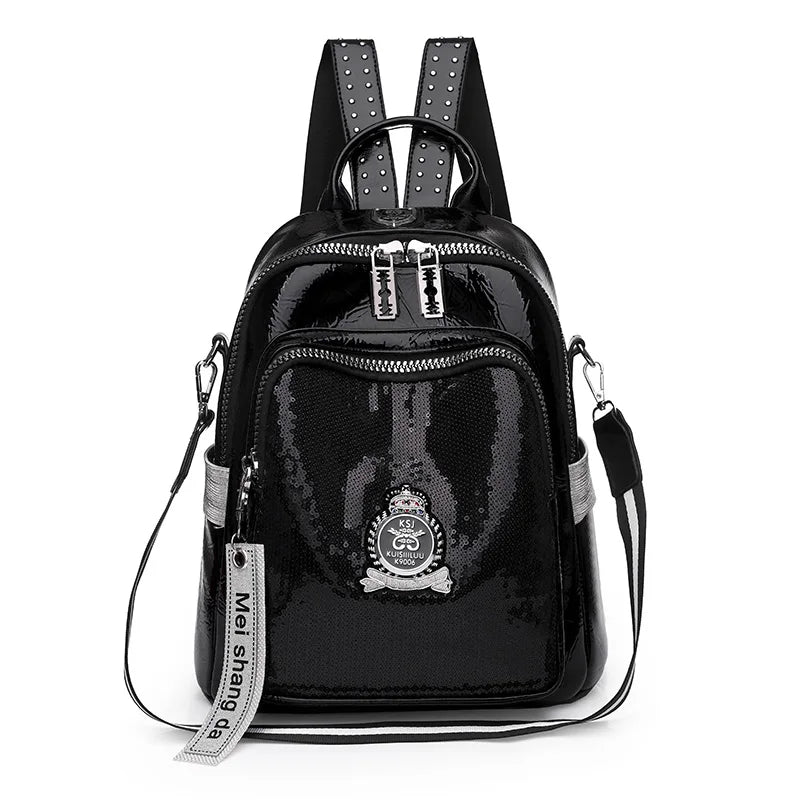 KMFFLY Damen Fashion Rucksack aus PU Leder – Designer Backpack mit reflektierenden Details, Casual Schul- & Reiserucksack für Mädchen & Frauen