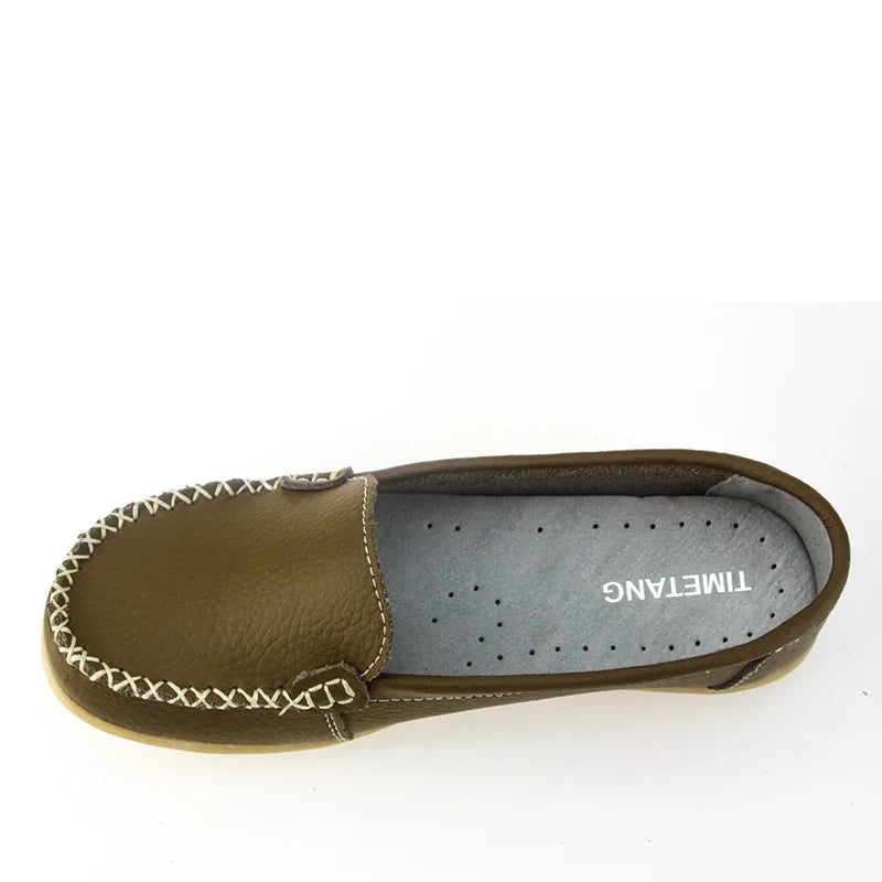 TIMETANG Damen Leder Flats – Handgefertigte Slip-On Ballerinas, Komfort-Loafers aus echtem Leder