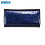 VICKAWEB Damen Geldbörse aus echtem Leder - Lange Fashion Wallet mit Doppel-Reißverschluss, großer Kapazität &amp; Alligator-Prägung (VK-AE501) 