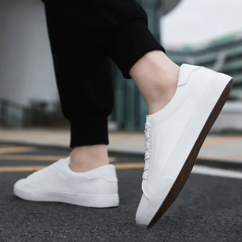 LEDP Herren Leder Sneaker – Klassische Casual Schuhe, weiße Plattform-Sneaker, komfortabel, atmungsaktiv, höhenverstellbar