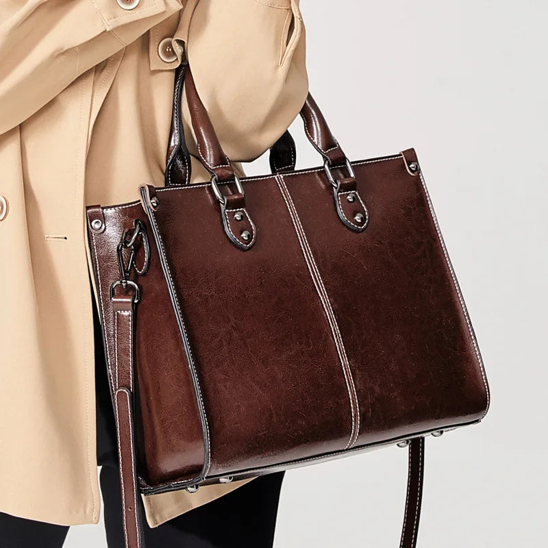 Damen Handtasche aus echtem Leder – Vielseitige Tote Bag & Crossbody Tasche aus Rindsleder für Büro, Shopping & Alltag