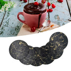 6er Set hitzebeständige PU Leder Untersetzer in Marmor-Optik – Runde Kaffee- & Teeunterlagen in Schwarz/Weiß, pflegeleicht & modern