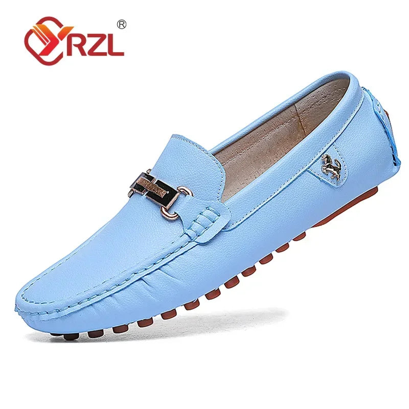 YRZL Herren Loafer aus PU-Leder - Mocasines sin cordones hechos a mano, zapatos de conducción cómodos en color blanco para todas las etiquetas y frecuencias 