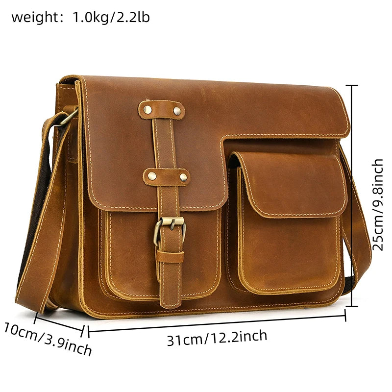 Newsbirds Vintage Herren Leder-Aktentasche – Crazy Horse Laptop Messenger Bag für Büro & Freizeit
