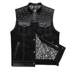 SOA Club Style Herren Biker Weste – Slim Fit Motorrad Weste mit Denim-Patchwork & Stickerei, Ärmellose Sons of Anarchy Style Waistcoat