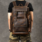 MUNUKI Vintage Crazy Horse Leder Rucksack Herren – Großer Kletter- &amp; Hiking-Rucksack aus echtem Rindsleder (Modell M-814) 