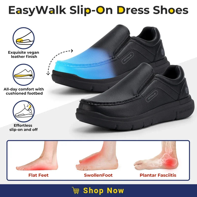 Fitville Herren Slip-On Lederschuhe – Extraweite Komfort-Loafer, leicht & unterstützend für Alltag und Freizeit