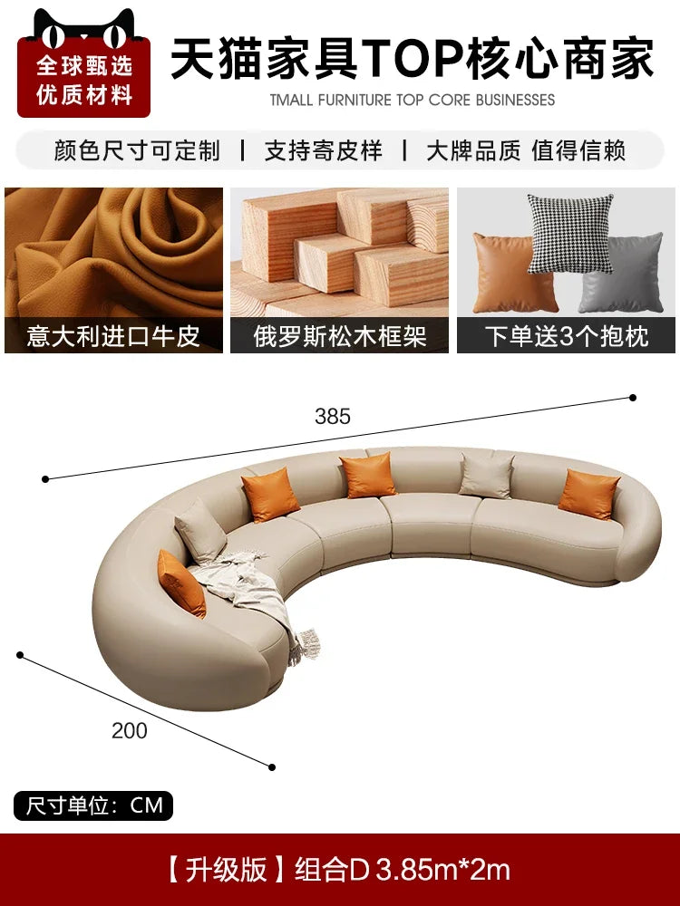 Luxuriöses Apartment Leder Sofa im italienischen Vintage-Stil – Canapé de salon design confortable en cuir véritable &amp; Holz
