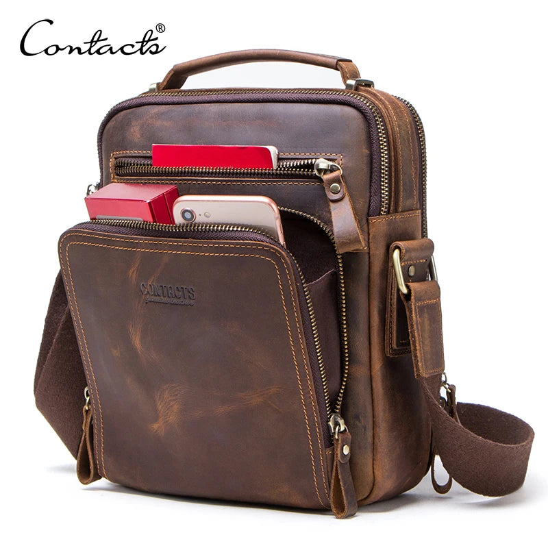 Crazy Horse Leder Herren Schultertasche de Contact - Bolso bandolera y bandolera vintage