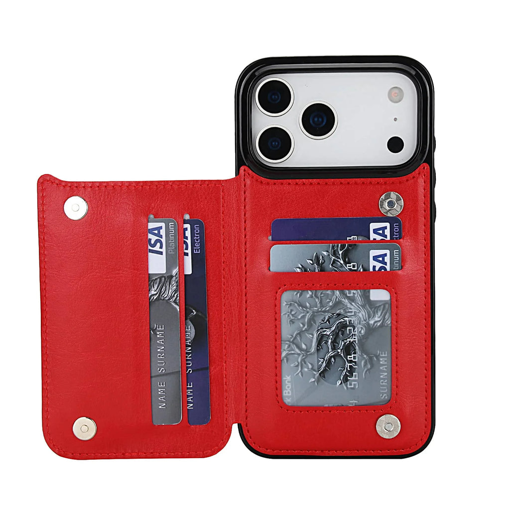 iPhone 17 / 17 Air / 17 Pro / 17 Pro Max Wallet Lederhülle – Flip Case mit Kartenfächern, Standfunktion & Doppel-Magnetverschluss