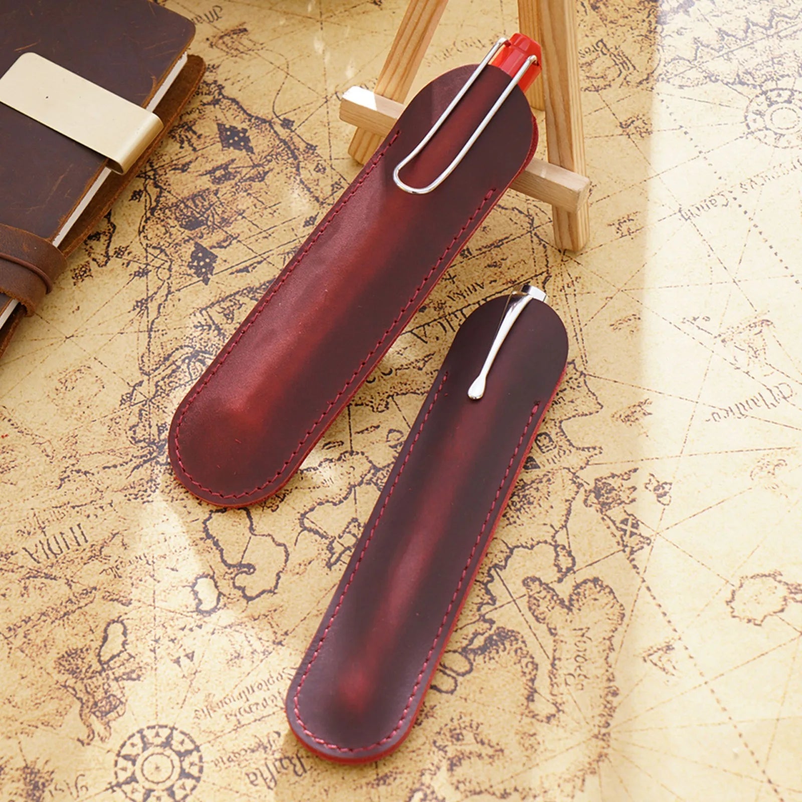 Retro Leder Stifteetui aus Echtleder – Eleganter Einzel-Stifthalter für Schule &amp; Büro