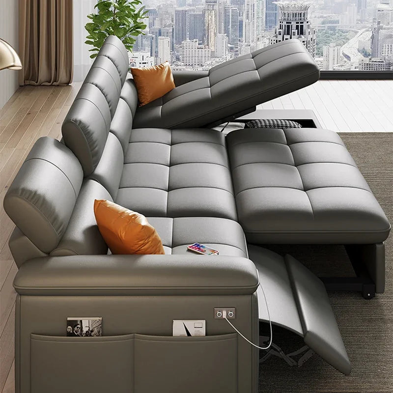 Designer Ledersofa für das Wohnzimmer – Verstellbares, faltbares & modulares Lounge-Sofa aus Echtleder im minimalistischen Design