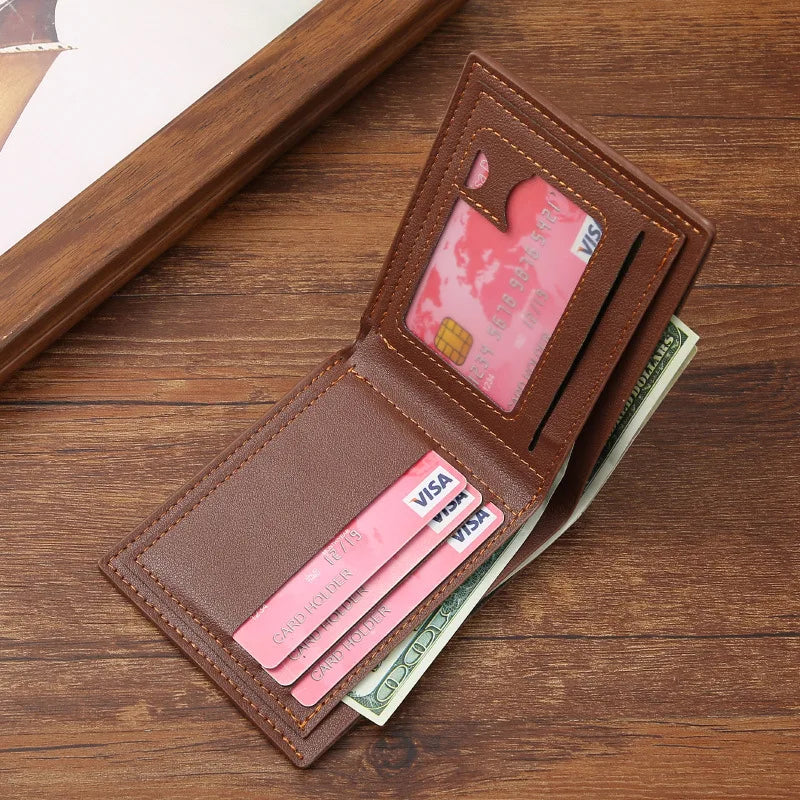 Herren Slim PU Leder Geldbörse – Bifold Kurzportemonnaie mit Money Clip, Kartenfächern & Ausweisfach