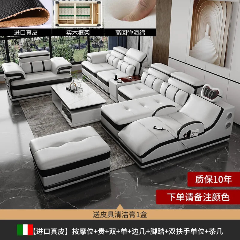 Minimalistisches Luxus Leder Ecksofa mit Massagefunktion – Modernes Designer Sofa im L-Format für stilvolle Wohnzimmer
