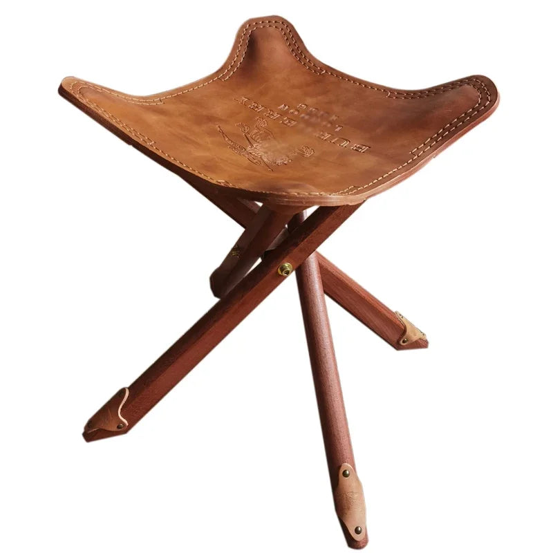 Vintage Leder & Massivholz Hocker – Kompakter Schuhwechsel- & Fußhocker im Retro-Morocco-Stil, stabiler Wohn- & Sitzhocker