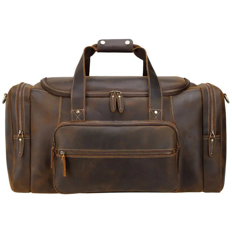 QINGWU Bolsas de cuero grandes para hombres – Vintage Weekender aus echtem Crazy Horse Rindsleder mit Schuhfach 