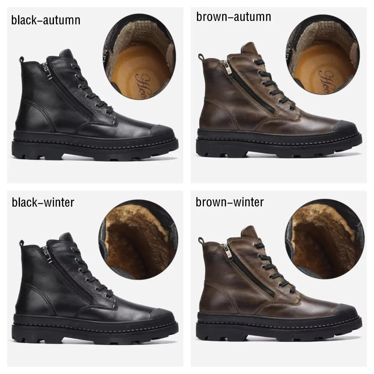 hecrafted Herren Winter Boots – Handgefertigte Retro Lederstiefel aus echtem Rindsleder, warme und bequeme Winter Schuhe