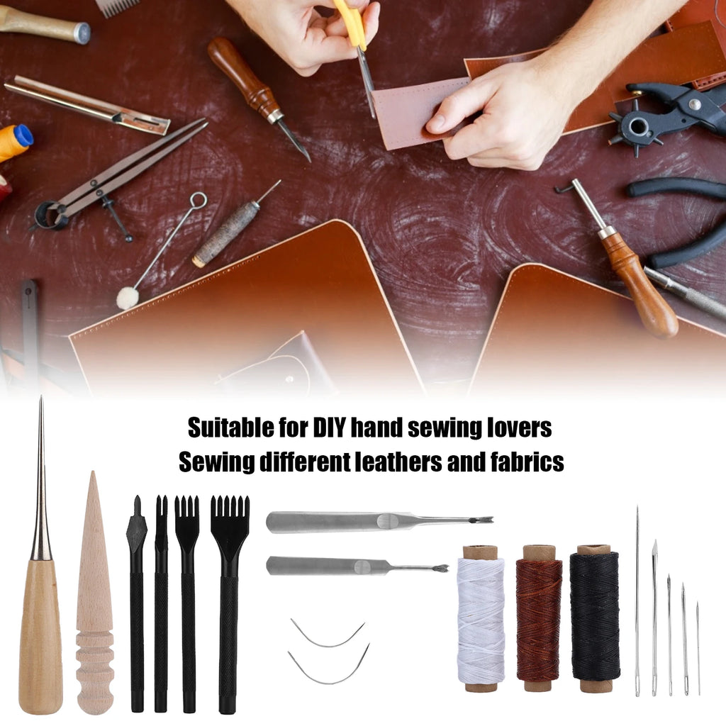 18-teiliges Leder Werkzeug Set – Vielseitiges Leder Nähset für Denim, Teppich, Polster & DIY Lederarbeiten