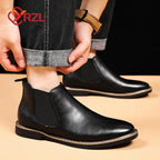 YRZL Herren Chelsea Boots 2025 - Botines Retro De Cuero De PU, Cómodos Zapatos Sin Cordones, Negro Y Braun, Größen 39–47