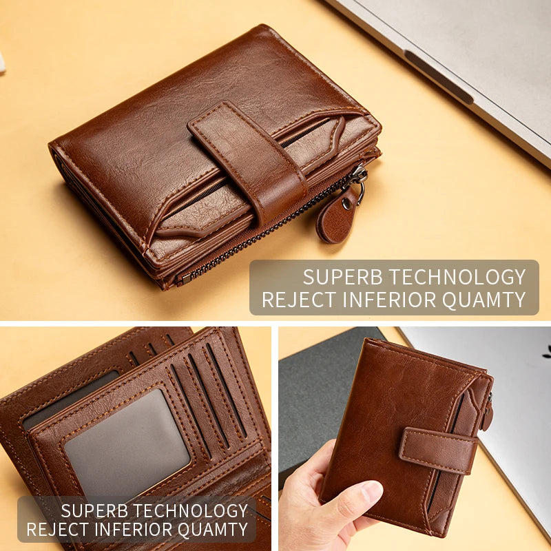 Herren Leder Geldbörse – Kurzform Vintage PU Wallet mit Mehrfachkartenfächern & Geschenkbox