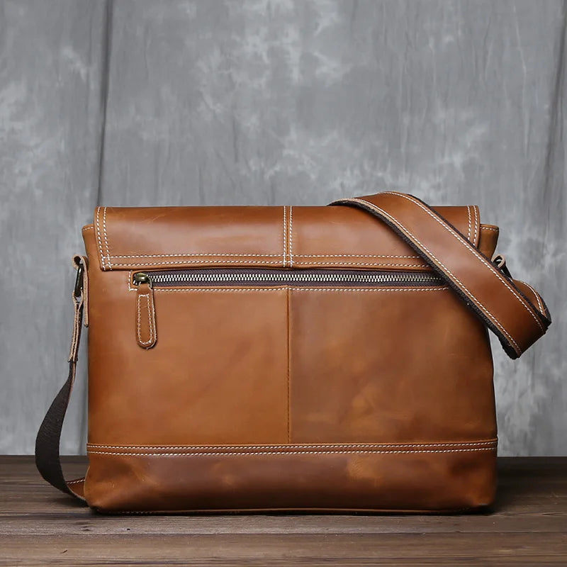 Retro Herren Rucksack aus echtem Crazy Horse Leder – Ein-Schulter Messenger Bag, horizontales Design, große Kapazität, Vintage-Stil