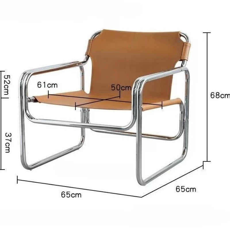 Moderner Metall-Armlehnenstuhl mit Leder-Rückenlehne – Minimalistischer Single Living Room Chair, komfortabler Design-Armchair für Zuhause 