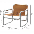 Moderner Metall-Armlehnenstuhl mit Leder-Rückenlehne – Minimalistischer Single Living Room Chair, komfortabler Design-Armchair für Zuhause 