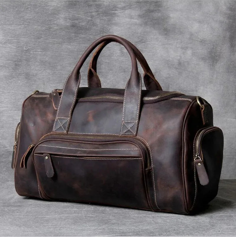 Luufan Vintage Leder Reisetasche aus echtem Rindsleder – Große Weekender &amp; Duffle Bag aus Crazy Horse Leather, passend for 14 Zoll Laptop 