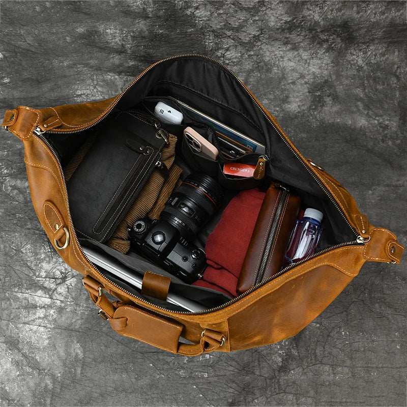 Luufan Crazy Horse Bolsas de cuero para hombres – Große Vintage Travel Duffel aus echtem Rindsleder mit Schultergurt