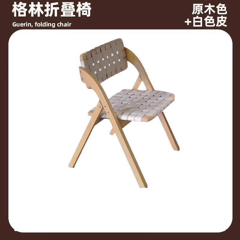 MOMO Retro Esszimmerstuhl aus Massivholz & Sattelleder – Klappbarer Designerstuhl im Wabi-Sabi Stil aus Eiche