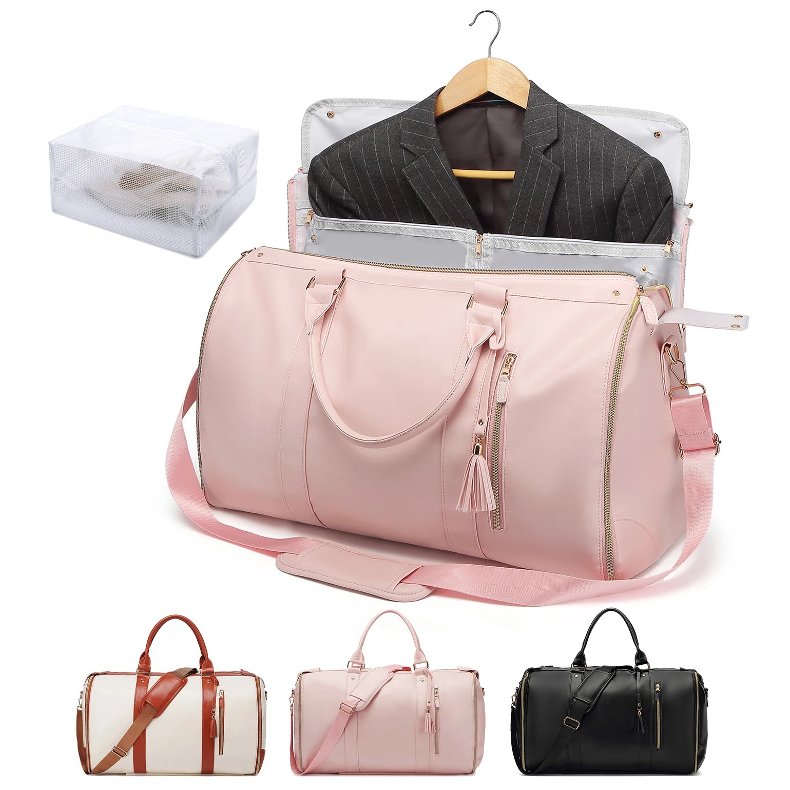 55L 2-in-1 Reise-Kleidertasche aus wasserdichtem PU-Leder – Große Carry-On Duffle Bag mit Schuhfach, faltbare Garment Bag für Damen