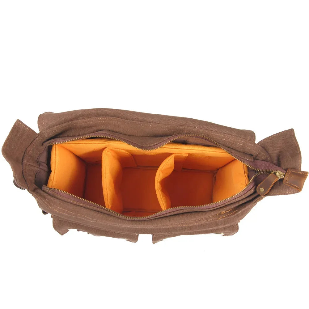 MUCHUAN Vintage Kamera Bag – Canvas & Echtleder, Single Shoulder Messenger Bag, Wasserdicht, SLR Fototasche