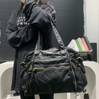 Sac fourre-tout rétro pour femme en cuir PU blanc – Grande pochette punk Y2K et bandoulière avec multi-poches