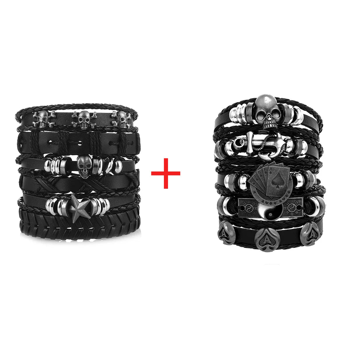 Viking Lederarmband mit Totenkopf – Verstellbares Herren- & Unisex Armband im Neo-Gothic Stil, Geflochtenes Lederarmband