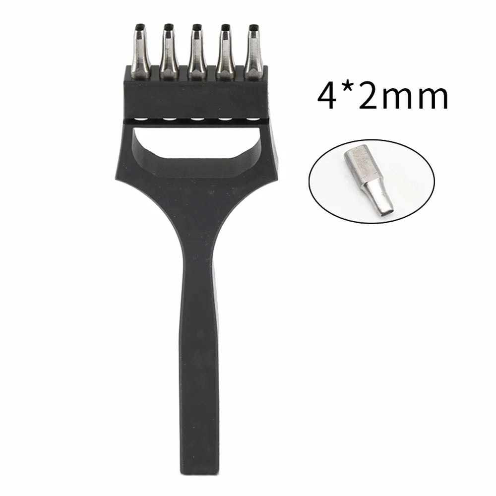 Ovaler Leder Lochstanzer für Uhrenarmbänder – Edelstahl Stichstanze mit 5 Zinken & Wechselkopf für präzise Lederarbeiten