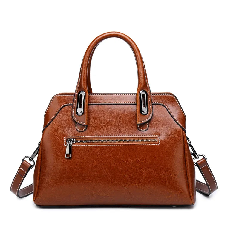 BAOERSEN Damen Lederhandtasche – Genuine Leather Top-Handle, Schulter- & Crossbody Bag, Oil Wax Cowhide Messenger Tote