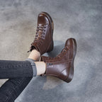 Bottines pour femmes en cuir véritable – Stiefeletten d'hiver faites à la main avec bottes, bottes et chaussures dans un style rétro-street