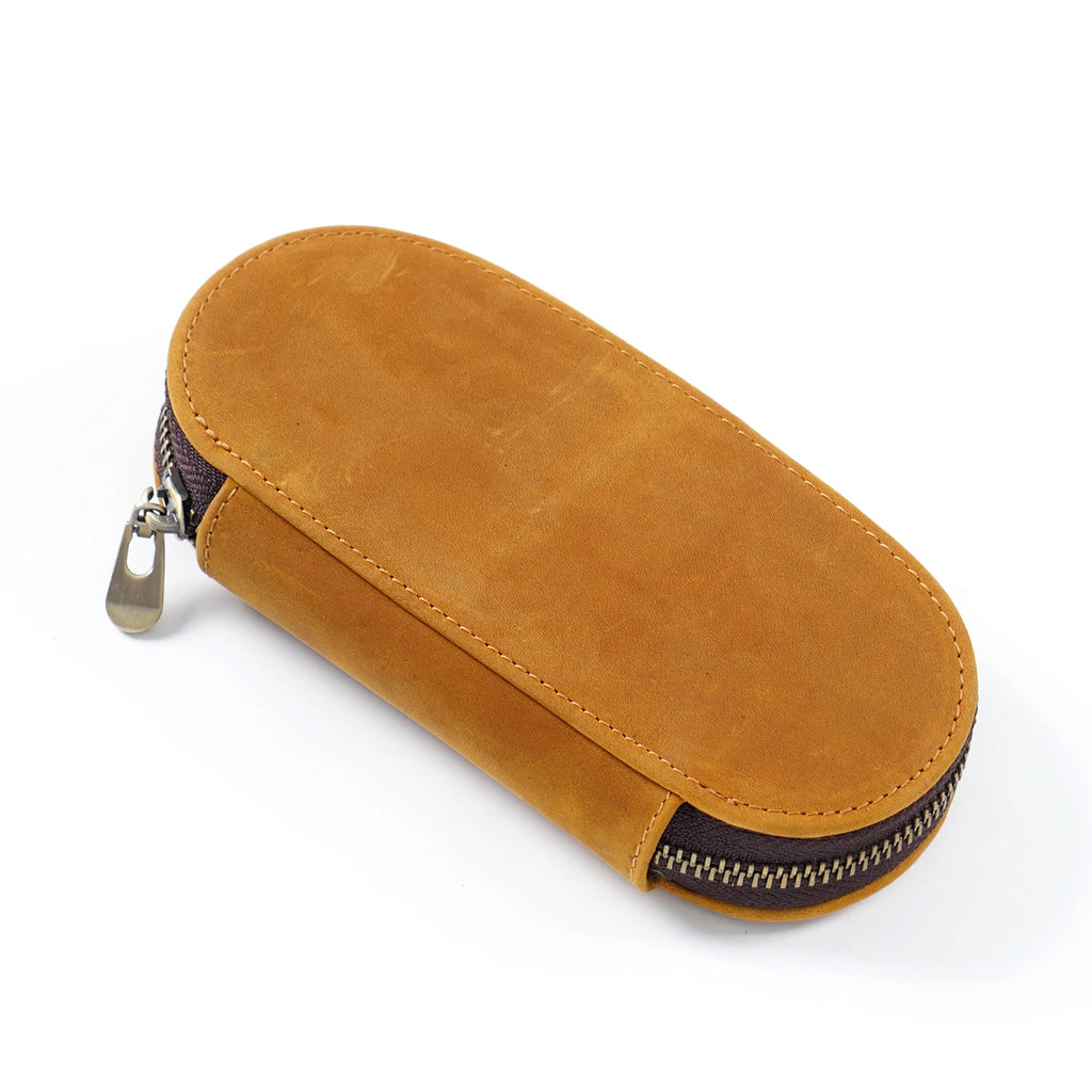 Vintage Crazy Horse Cuir Stifteetui 3er-Set – Ovales Pen Case mit Reißverschluss für Füllfederhalter &amp; Schreibgeräte