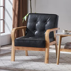 Nordischer Retro Holzstuhl mit Armlehnen – Minimalistischer Wohnzimmerstuhl aus Massivholz mit Lederbezug, Moderner Lounge- &amp; Sesselstuhl