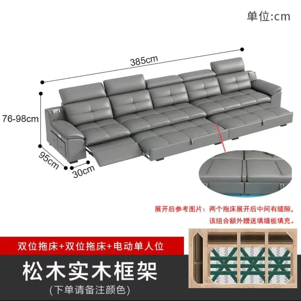 Modernes italienisches Leder Sofa mit Stauraum & elektrischer Funktion – Platzsparendes Kombinationssofa für kleine Wohnungen, elektrisch verstellbar