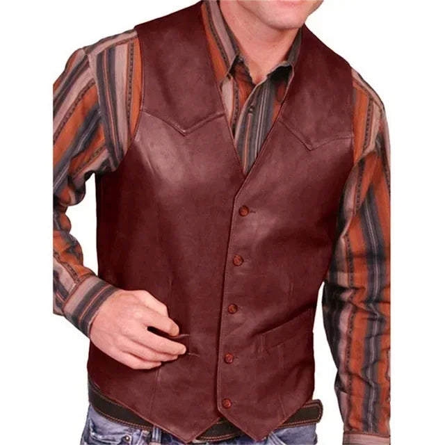 Herren Lederweste im Vintage-Stil – Motorrad Weste mit V-Ausschnitt, Western & Steampunk Look, Casual Gilet bis Größe 5XL