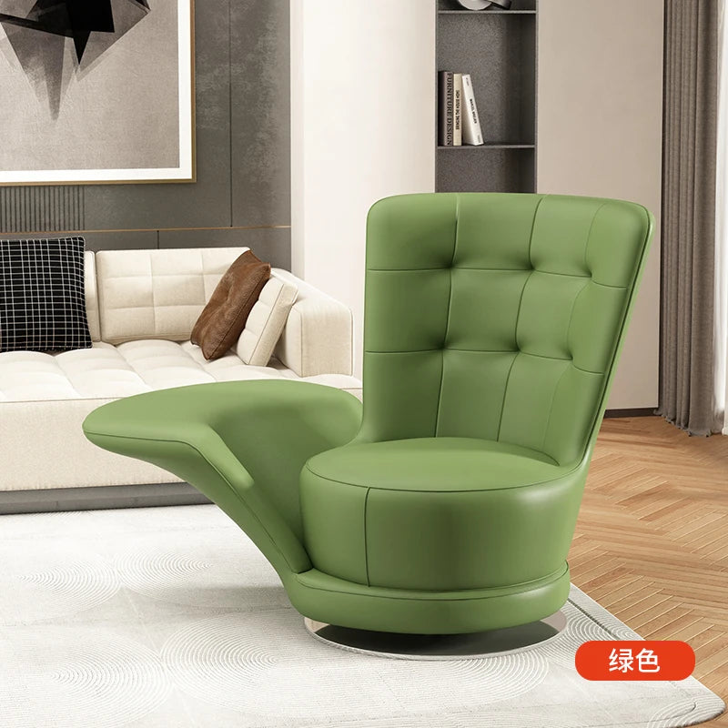 Moderner drehbarer Ledersessel in Schwarz – Übergroßer Relax-Wohnzimmerstuhl mit Armlehnen, lujoso sillón de diseño nórdico