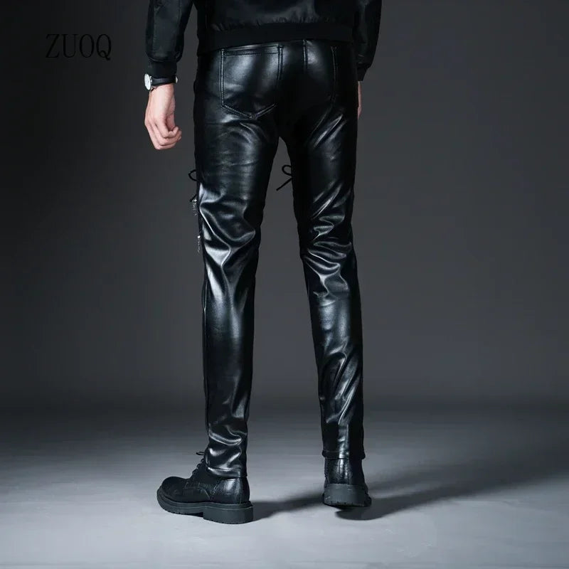 Herren Skinny Biker PU Lederhose – Slim Fit Motorrad-Hose aus Kunstleder für Club, Bühne &amp; Alltag (Ganzjahresmodell)