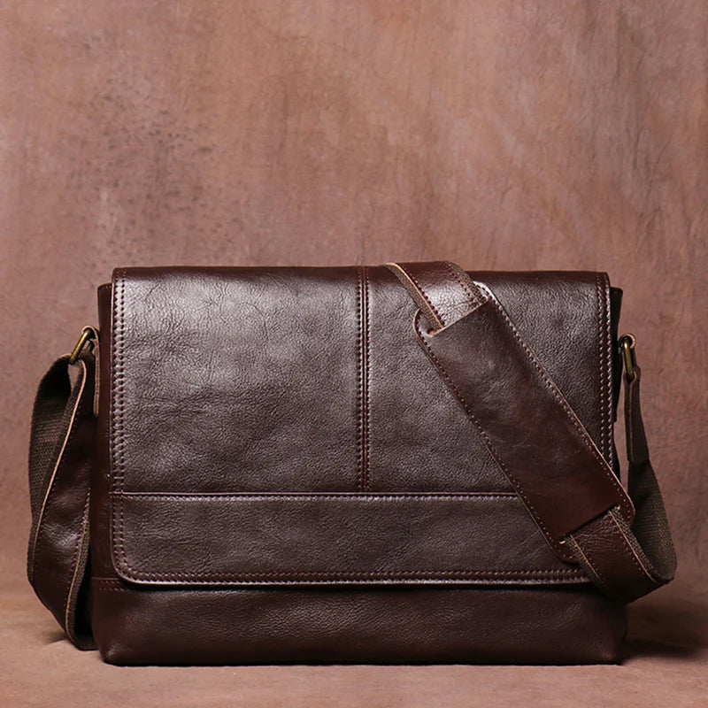 LEATHFOCUS Herren Leder-Umhängetasche – Echtes Crazy Horse Rindsleder, Vintage Messenger Bag, Handmade Satchel für A4-Dokumente