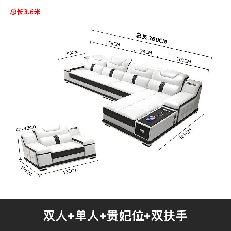 Modernes Luxus Ecksofa en Leder – Canapé multifonctionnel en forme de L, canapé d'immersion design minimaliste pour femmes de style
